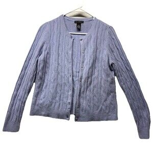 Alexandra Bartlett Cardigan Womens Large Cable Knit Lambs Wool Rabbit Hair Blue